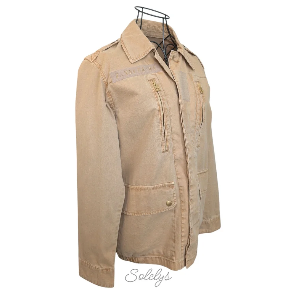 Zadig & Voltaire Kid Good Vibes Stretch Khaki Tan Cotton Utility Jacket Small - Picture 4 of 11